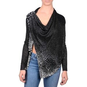 Desigual Adeline Animal Print Draped Wrap Long Sleeve Top Black Shimmer Size L